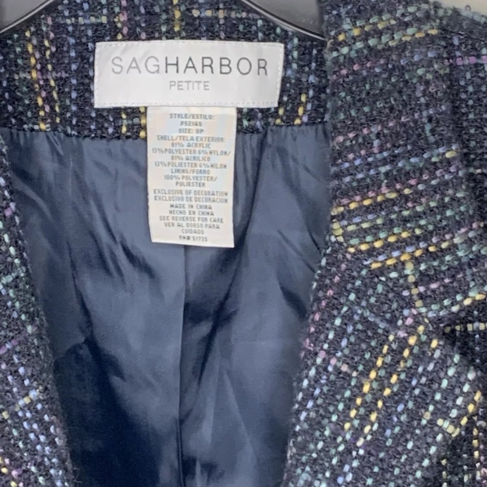 Sag Harbor Petite Womens Size 8P Blue Rainbow Speckled Snap Blazer Jacket - Picture 4 of 9